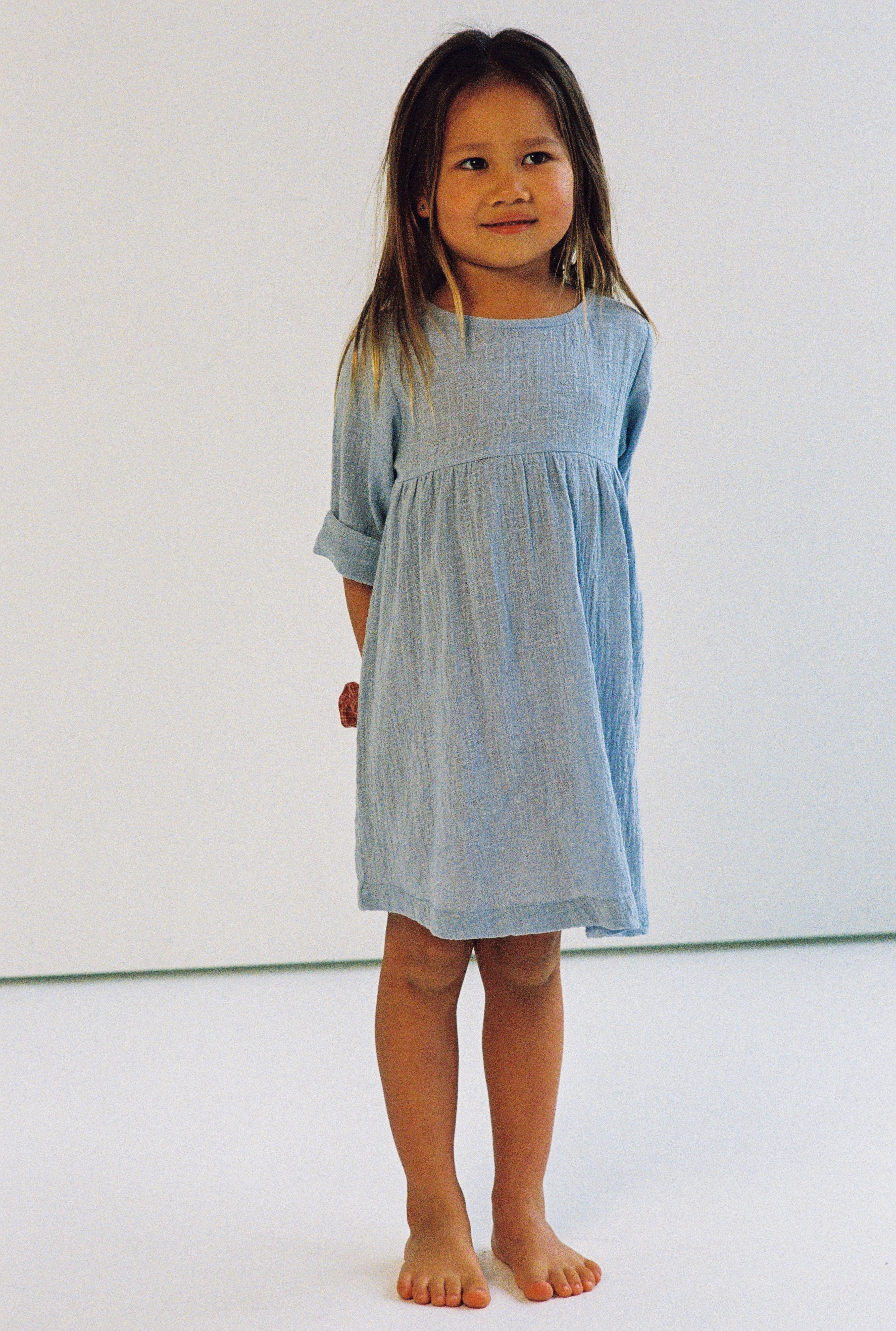 girls cotton gauze t-shirt dress in powder blue