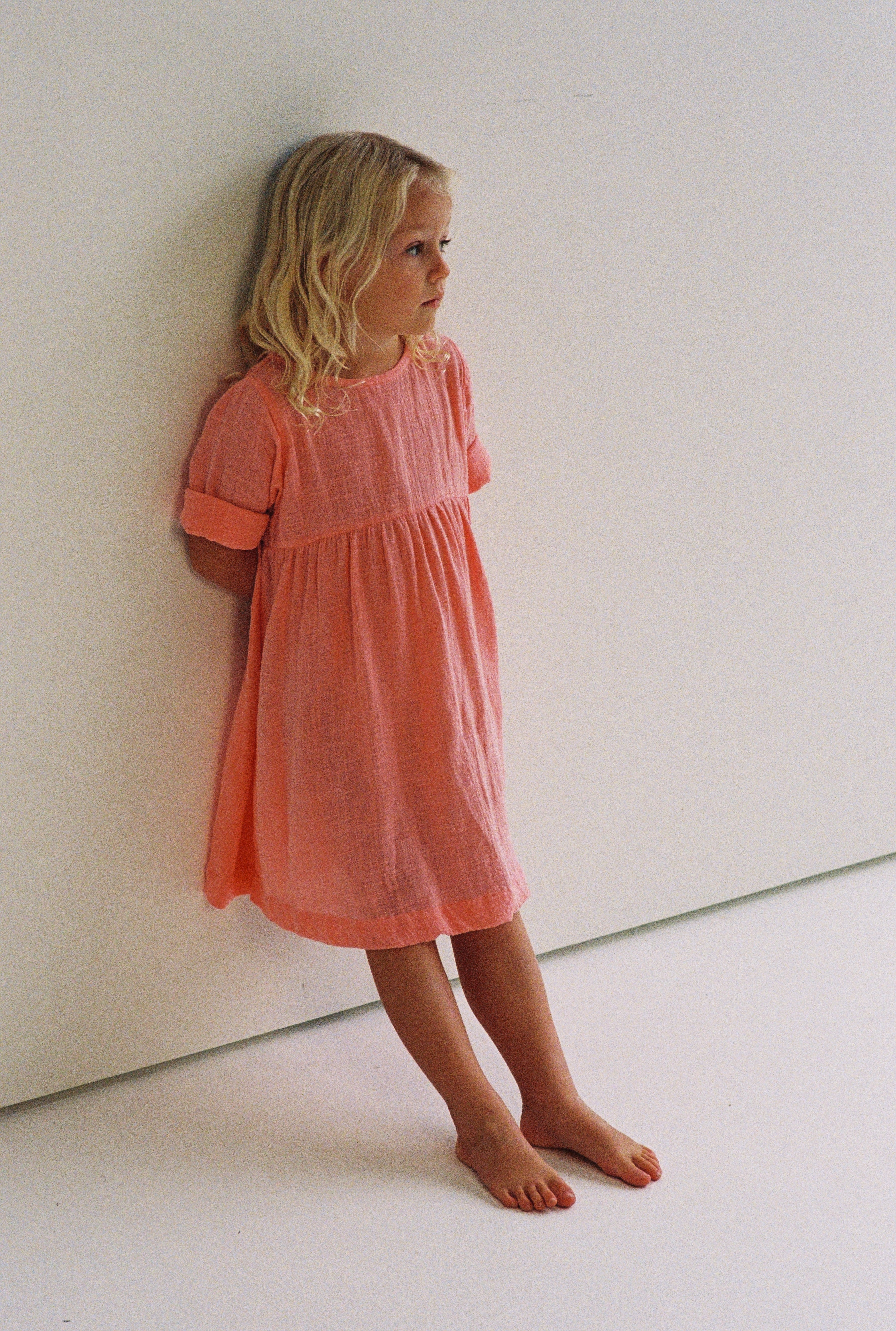 girls cotton gauze t-shirt dress in pink