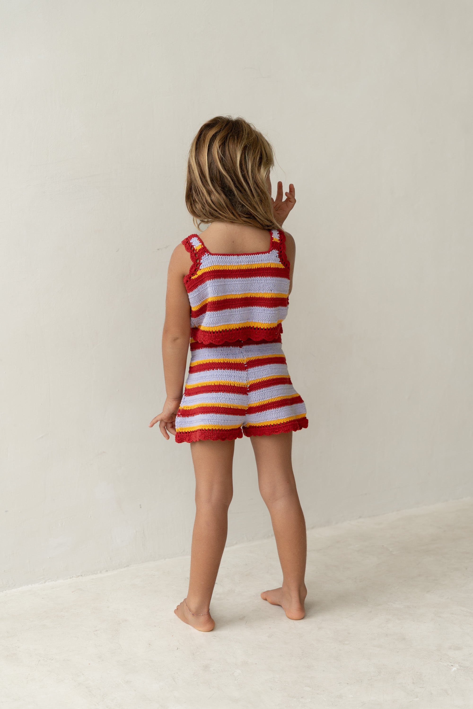 girls stripe cotton crochet top
