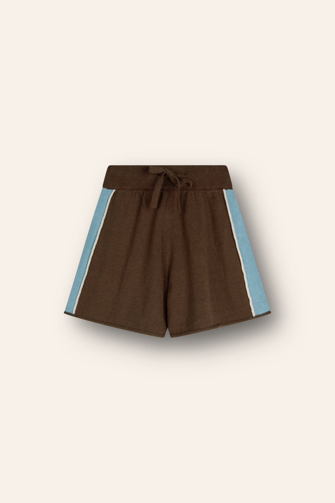 cotton linen knitted shorts chocolate with blue pannel
