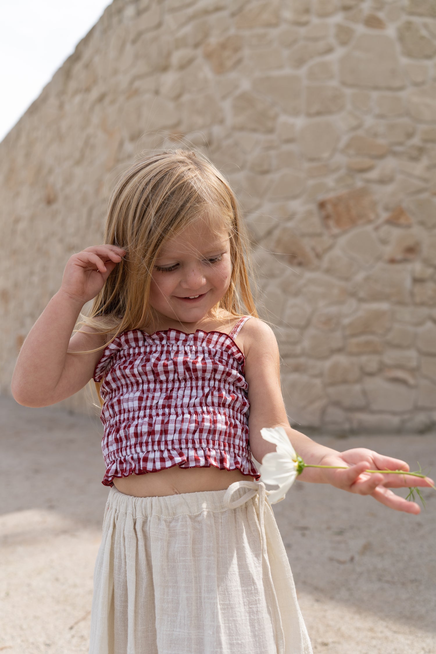 girls cotton crop top red gingham