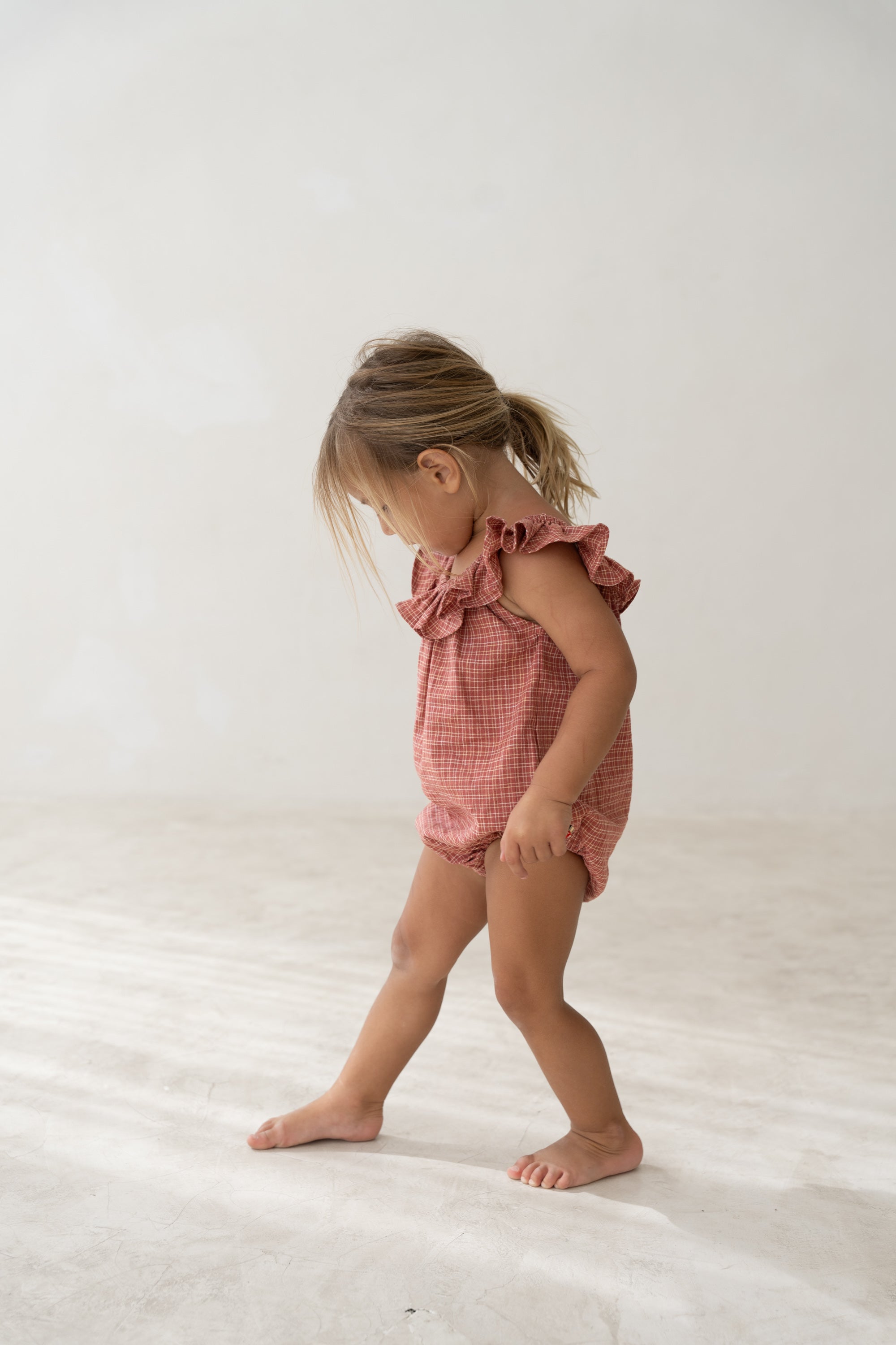 girls hemp cotton red plaid romper