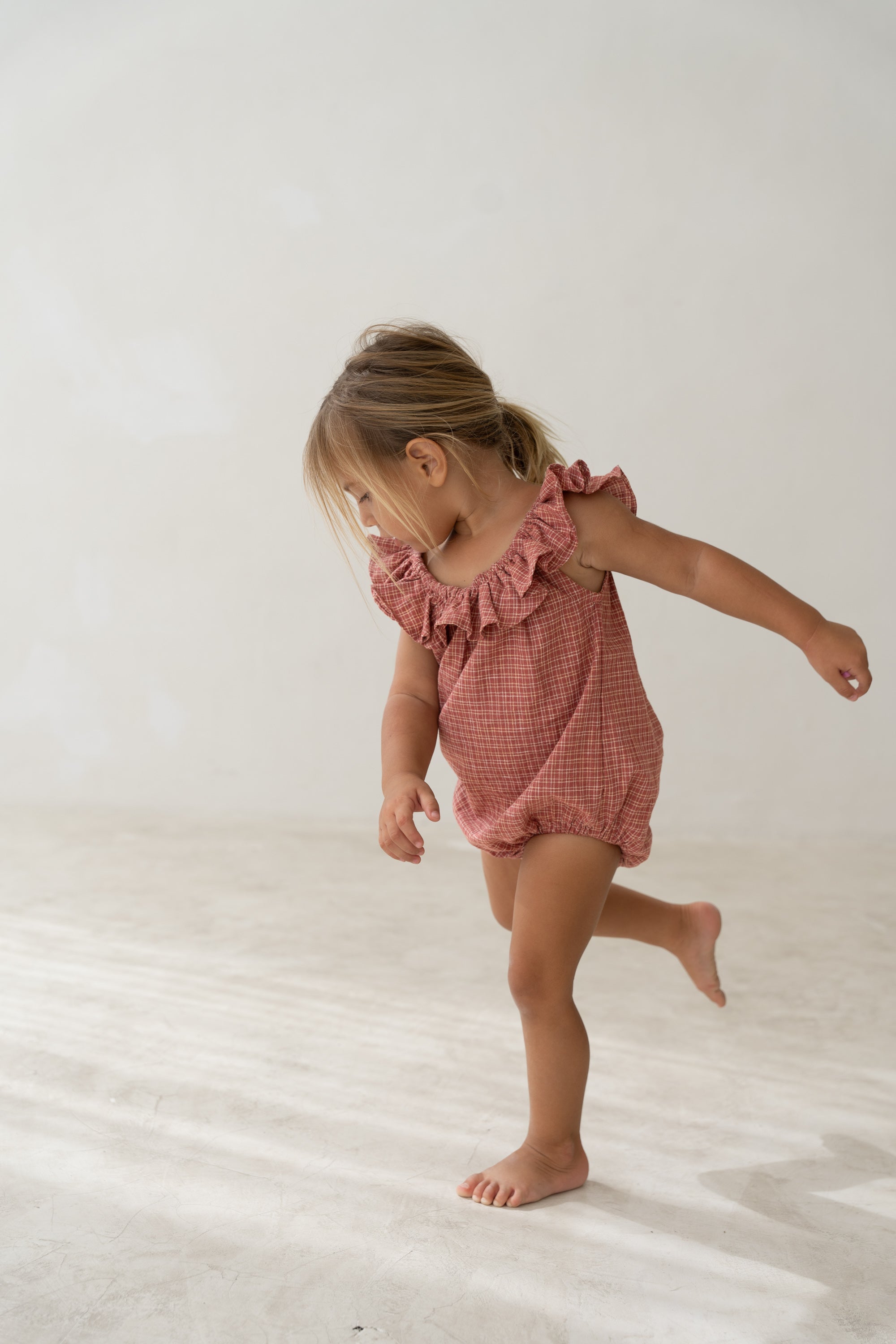 girls hemp cotton red plaid romper