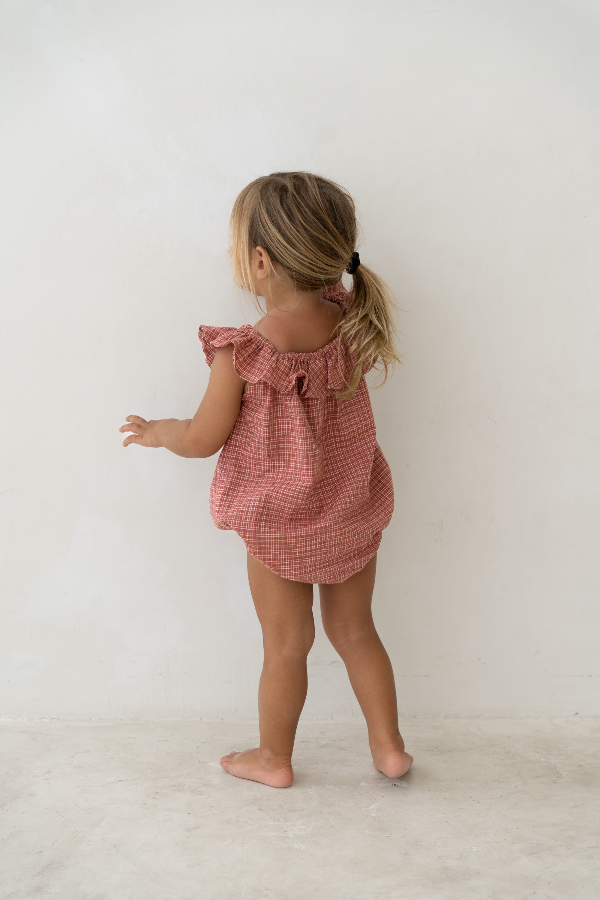 girls hemp cotton red plaid romper