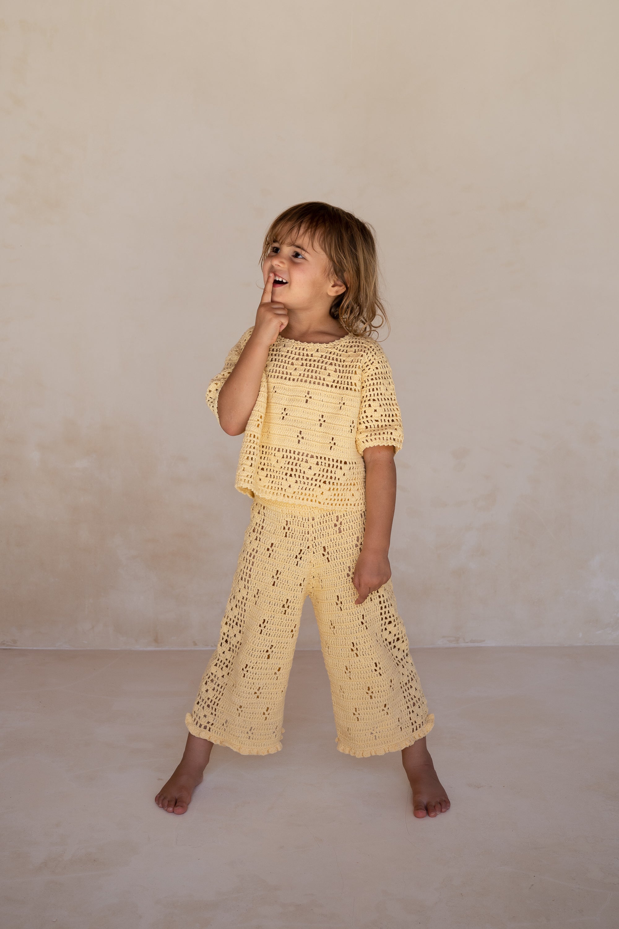 girls handmade cotton crochet pants floral filet butter