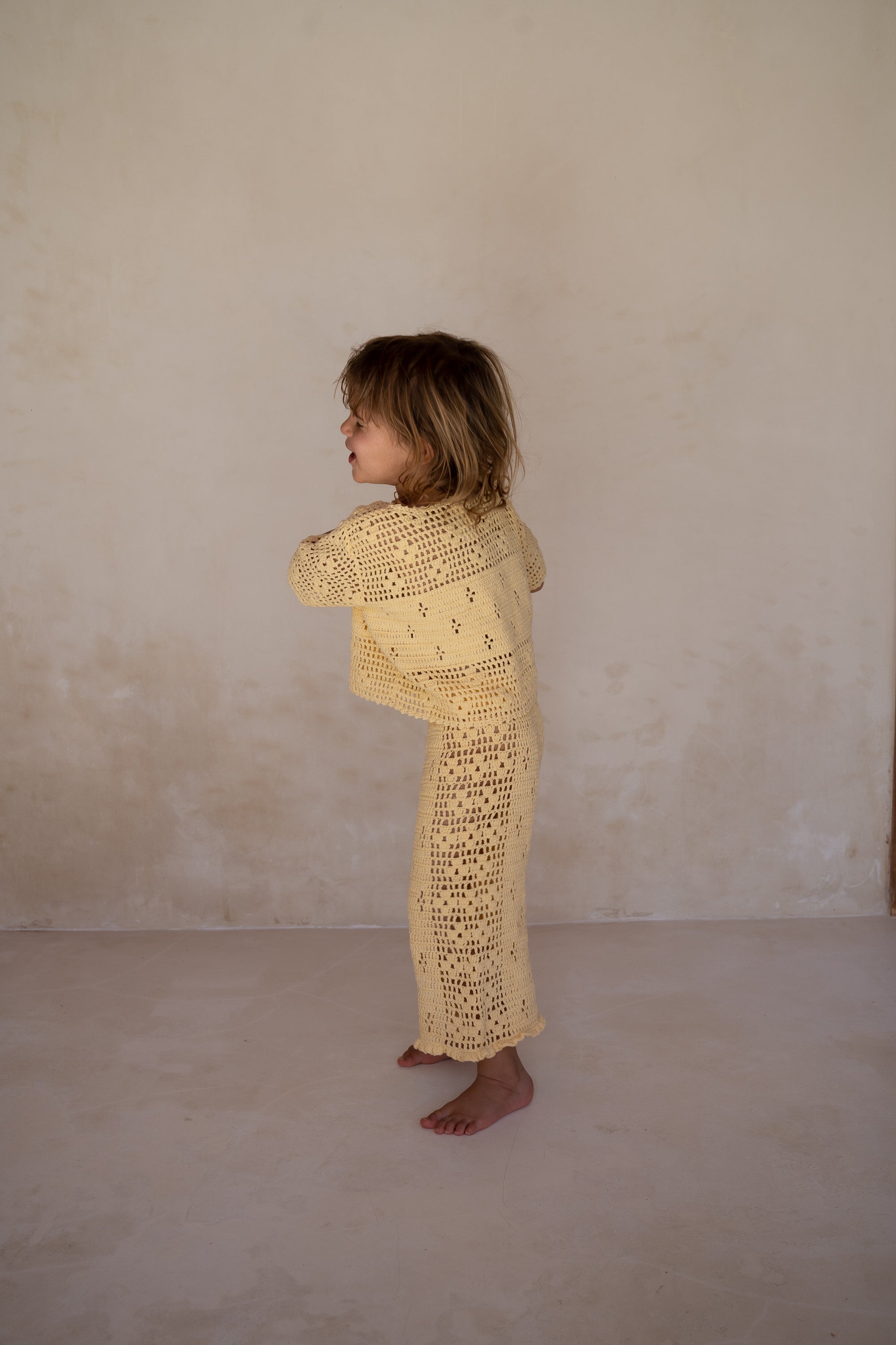 girls handmade cotton crochet pants floral filet butter