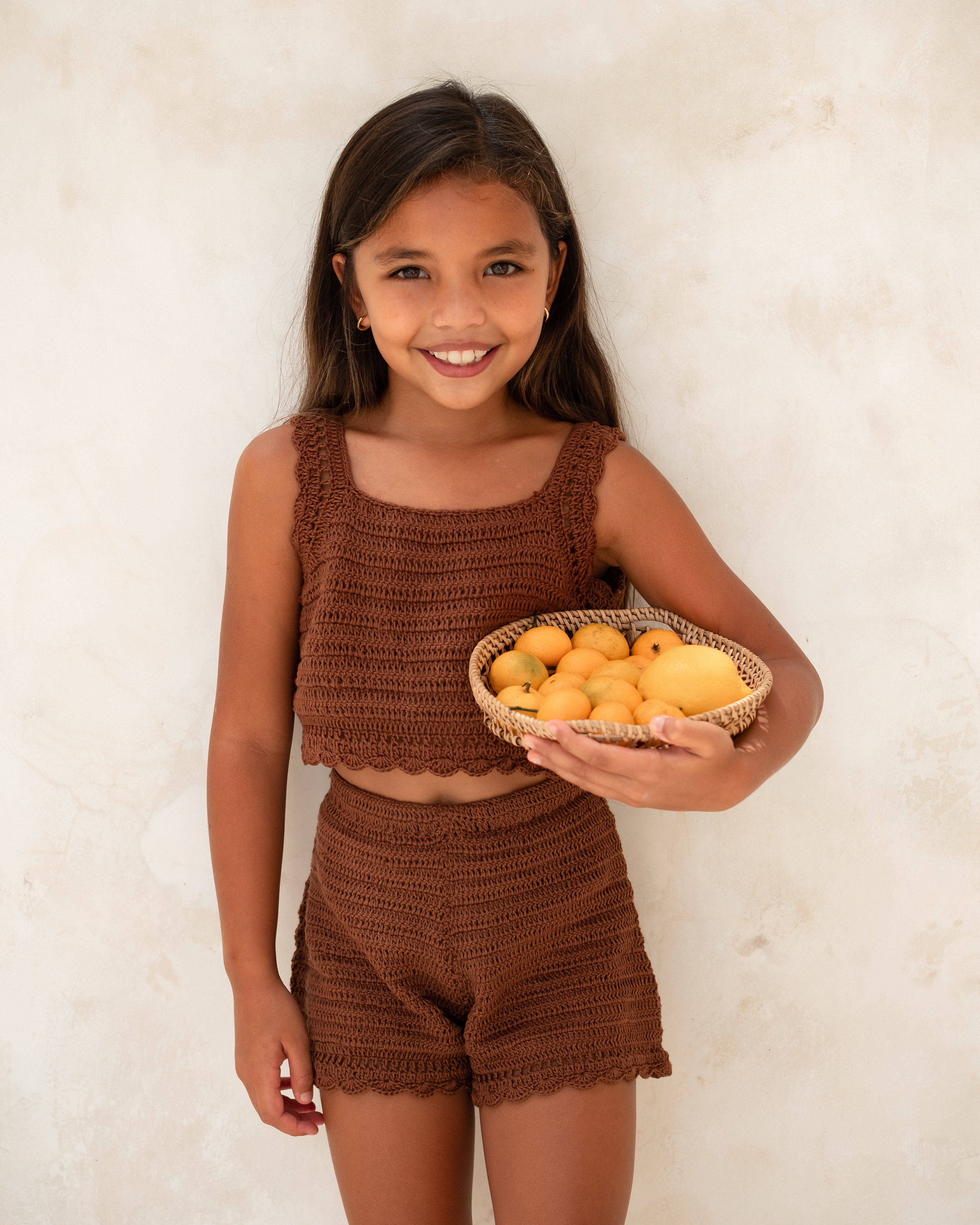 girls natural cotton crochet top and short set