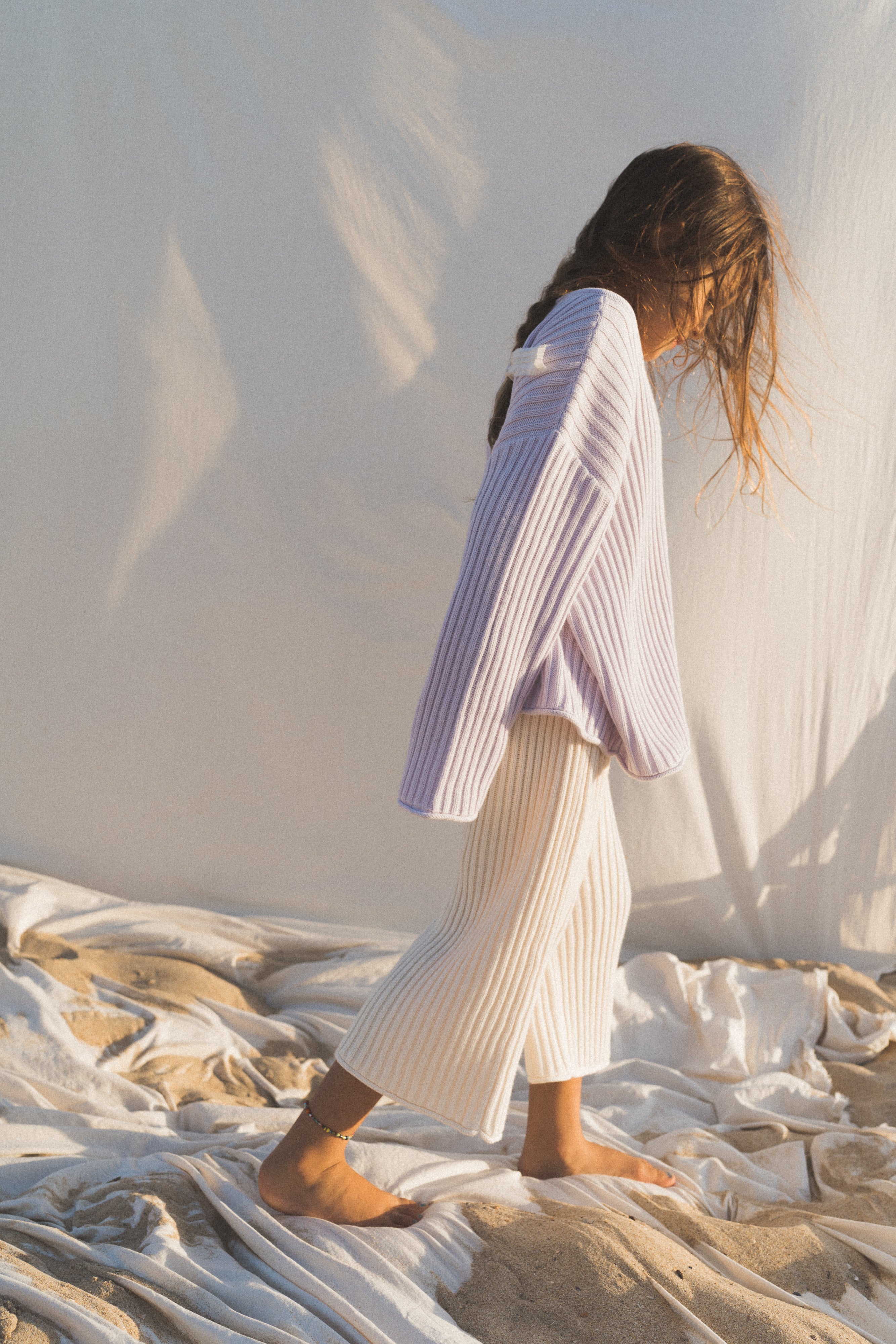 Essential Ribbed 3/4 Knit Unisex Pants | Vanilla