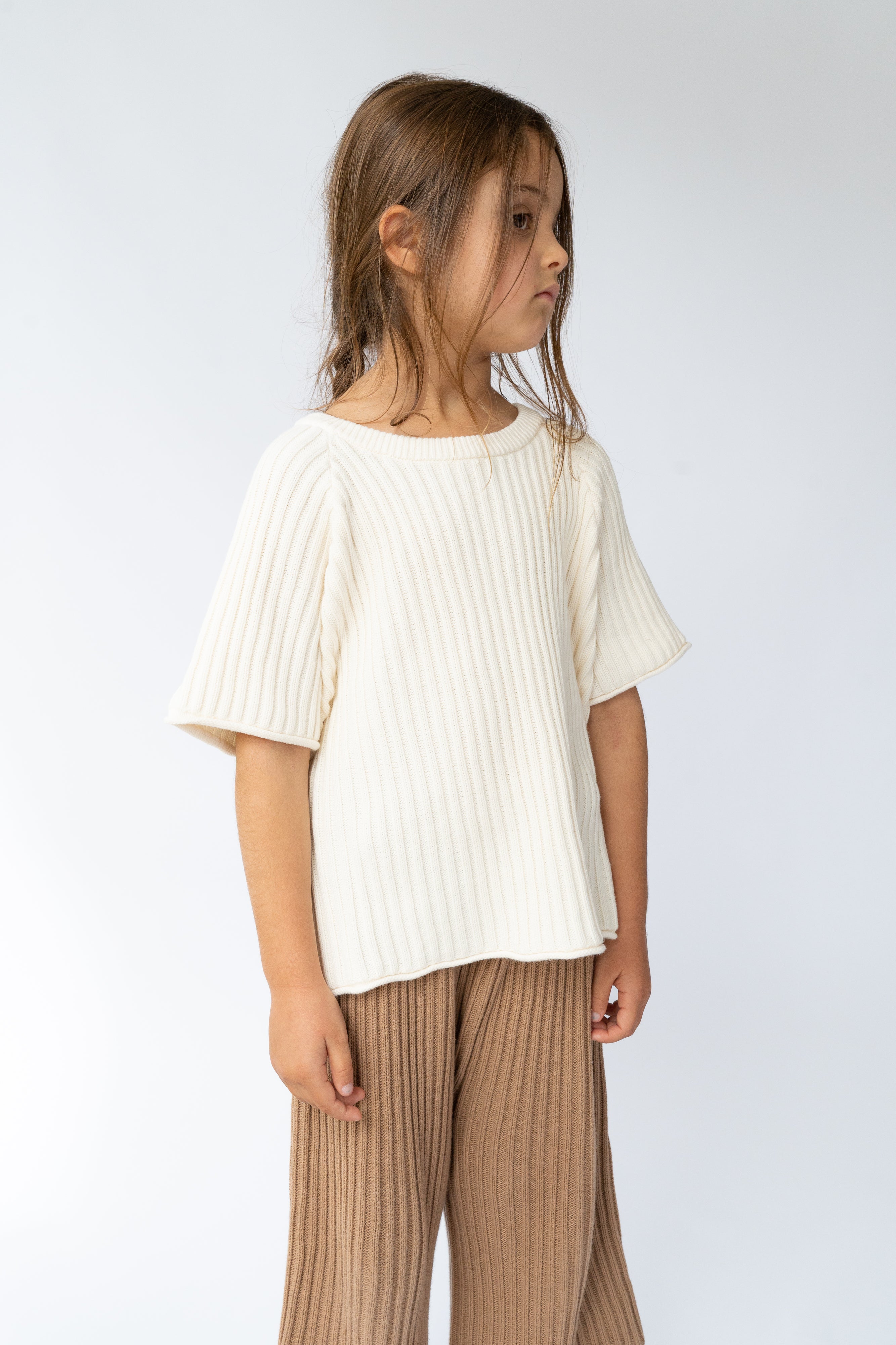 Essential Ribbed Unisex Knit Tee | Vanilla