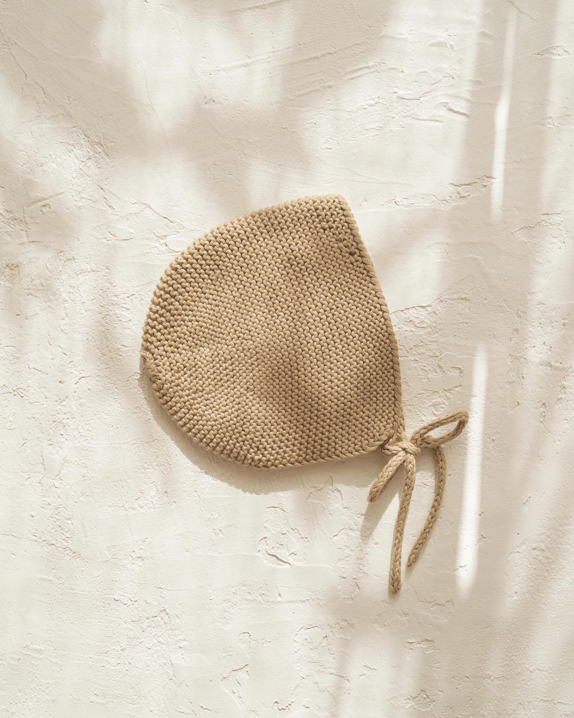 knitted cotton baby bonnet. Olive colour