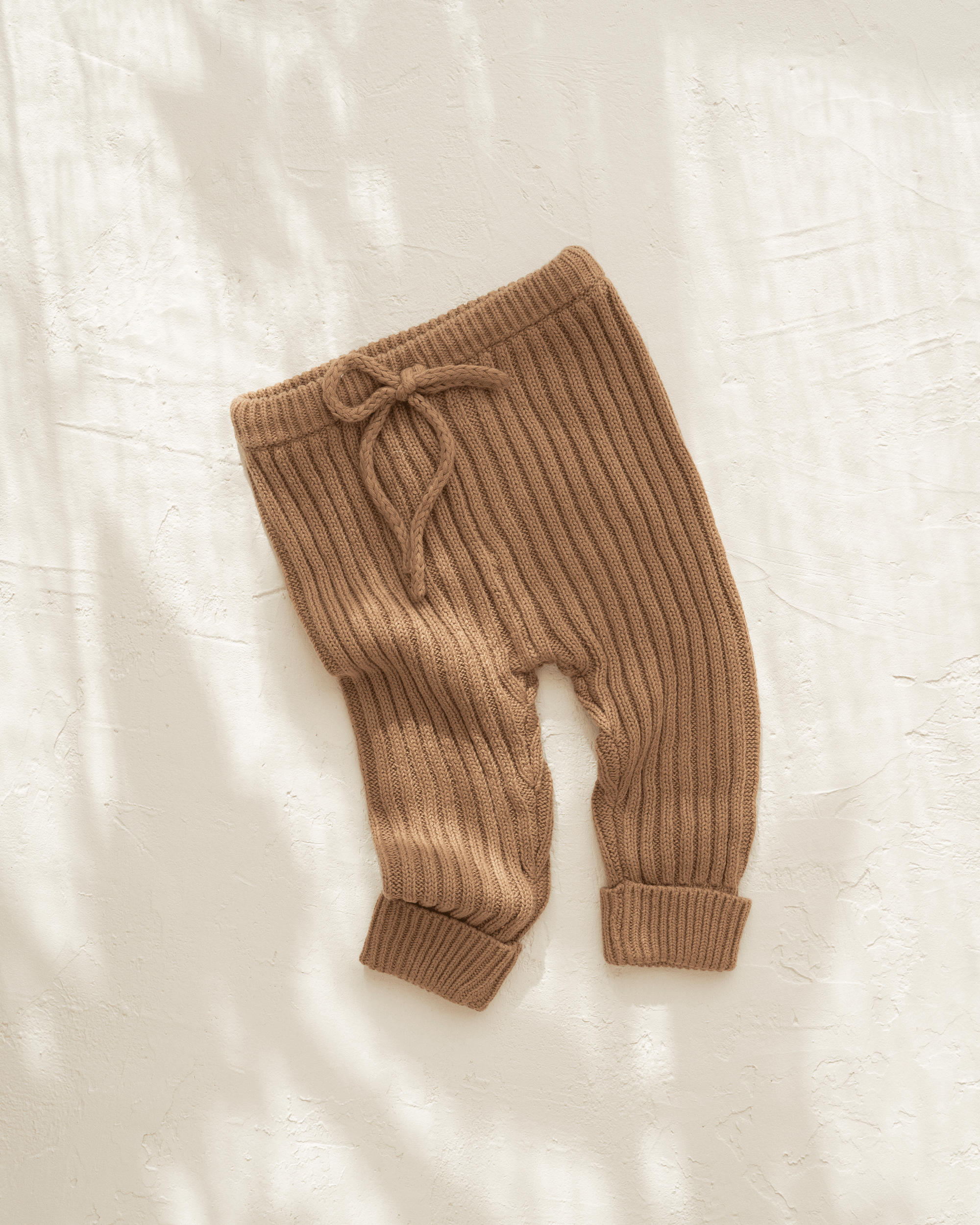 knitted cotton baby ribbed pants. Chocolate colour