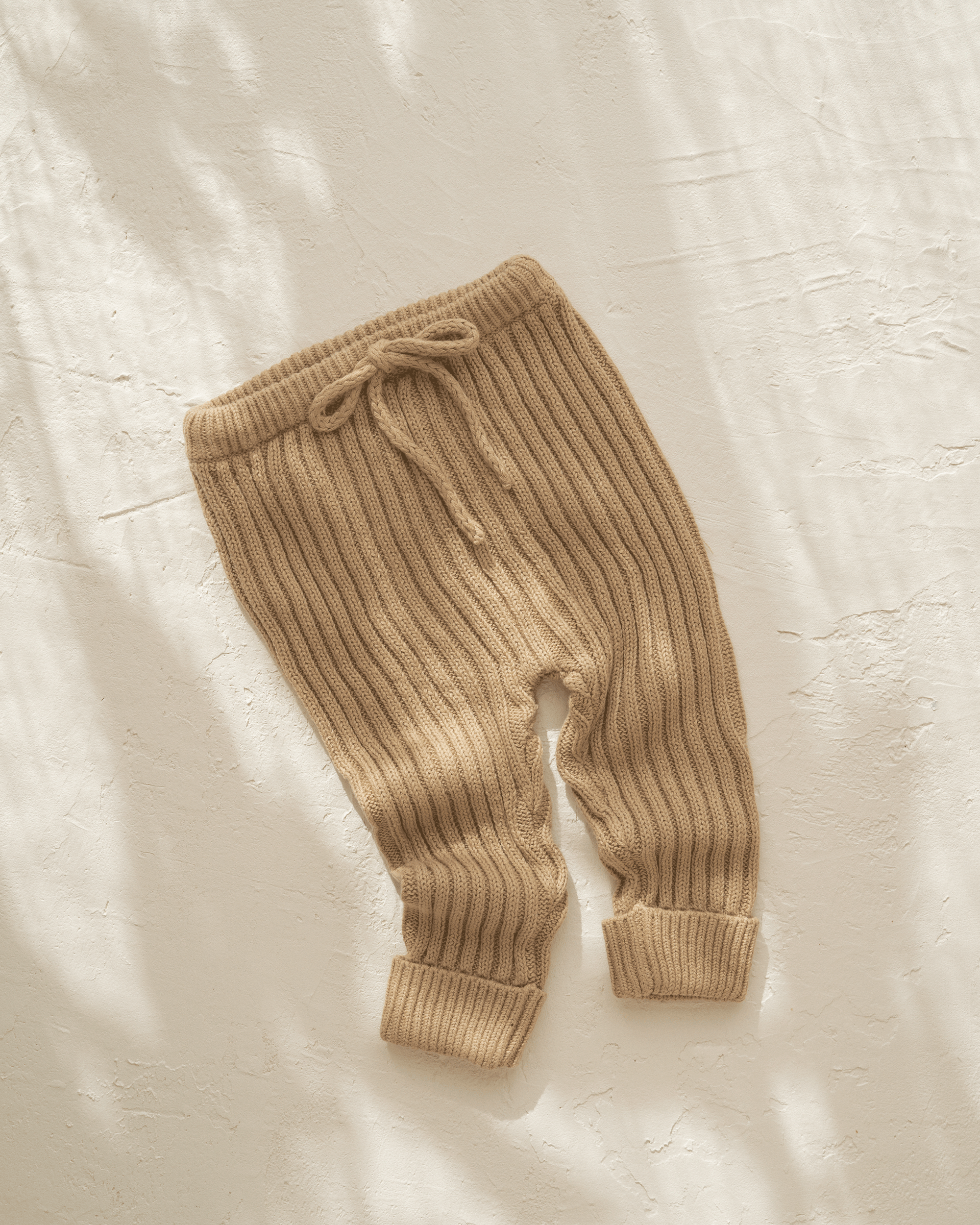 knitted cotton baby ribbed pants. Olive colour.