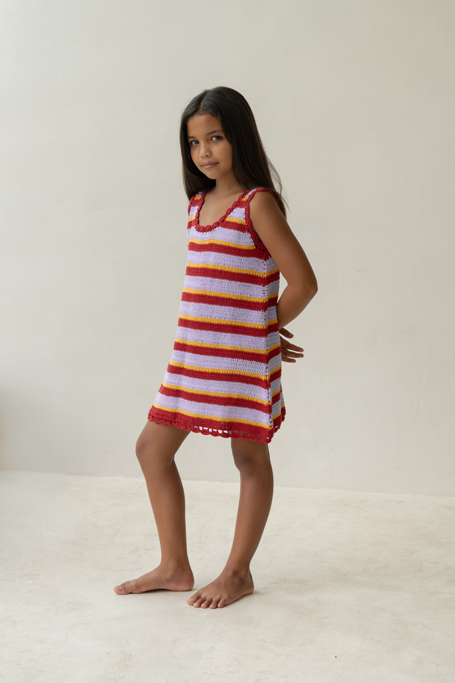 girls stripe cotton crochet dress