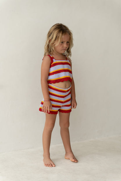 girls stripe cotton crochet top