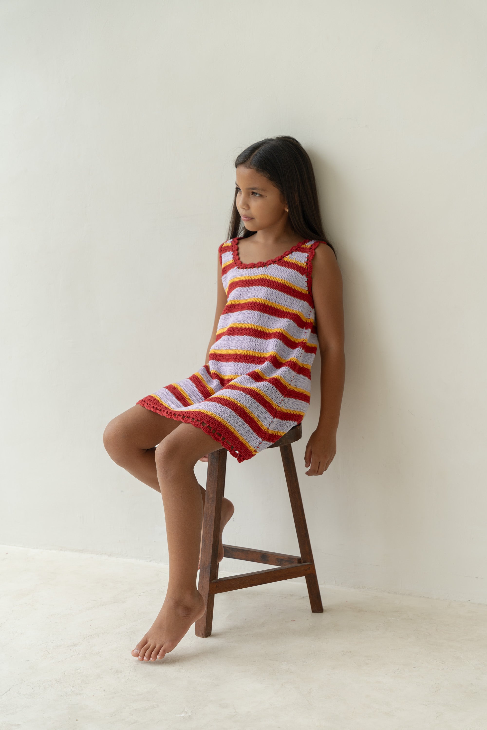 girls stripe cotton crochet dress