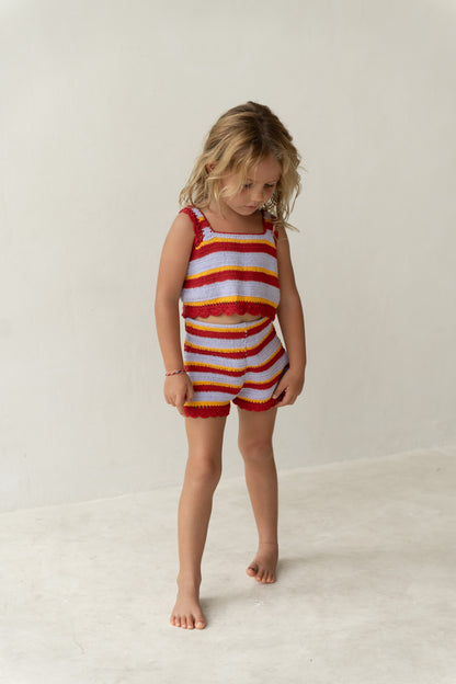 girls stripe cotton crochet top