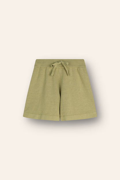 cotton linen knitted shorts with elasticated waist and tie