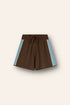 cotton linen knitted shorts chocolate with blue pannel