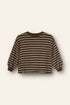 linen cotton blend knitted jumper in chocolate with white stripe by illoura the label