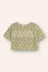 100% cotton moss coloured crochet top featuring floral filet design