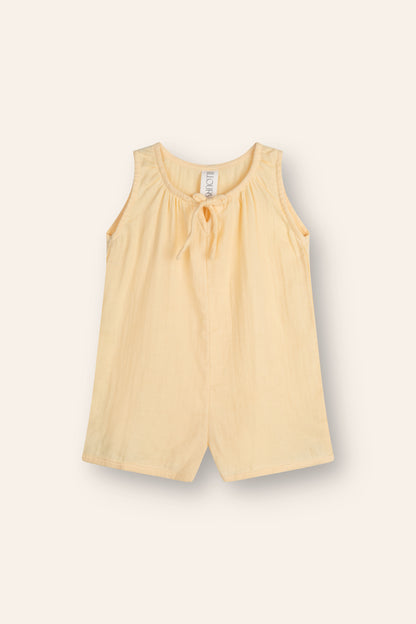 girls woven cotton overalls romper in butter yellow