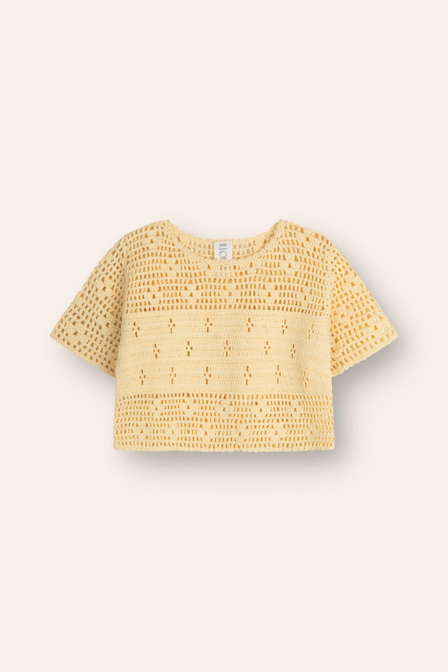 girls cotton crochet top floral filet pattern butter yellow
