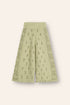100% cotton crochet pants in moss colour with an elasticated waist and floral filet design throughout
