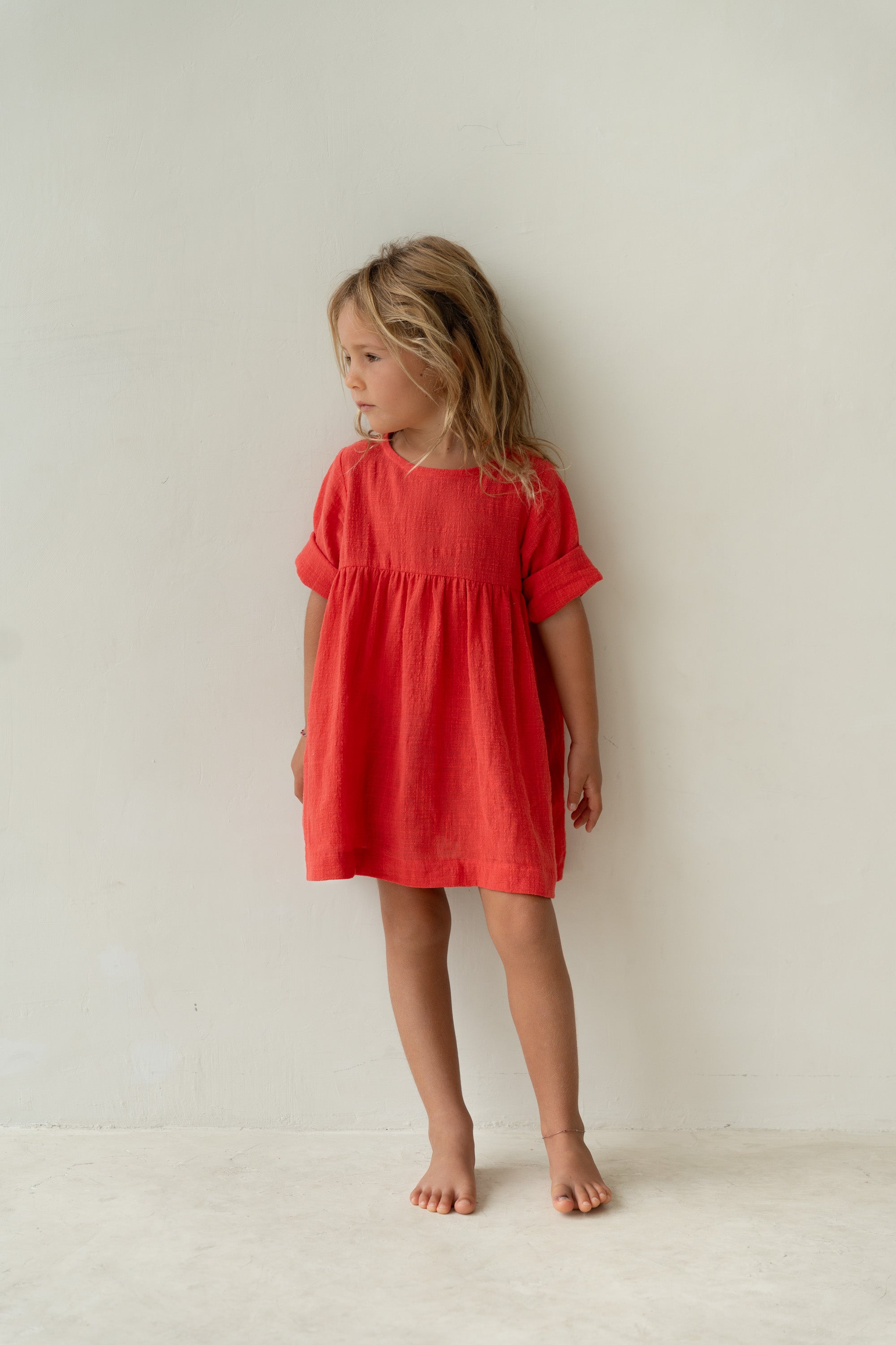 girls red dress 100% cotton