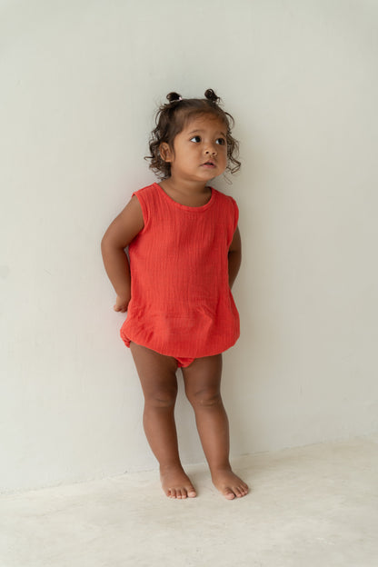 red 100% Cotton baby romper