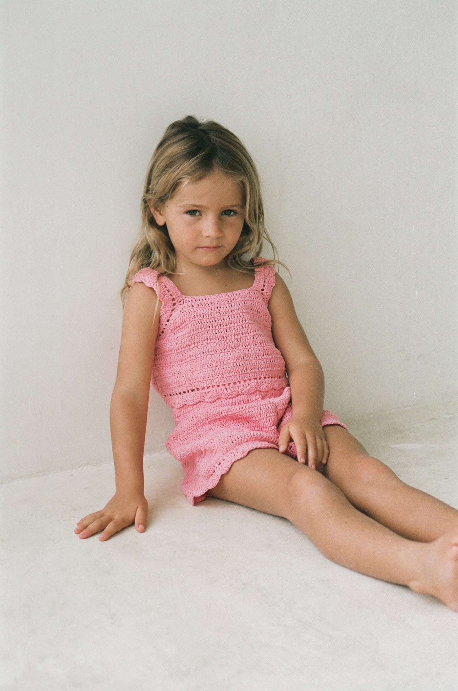 girls cotton crochet top coral