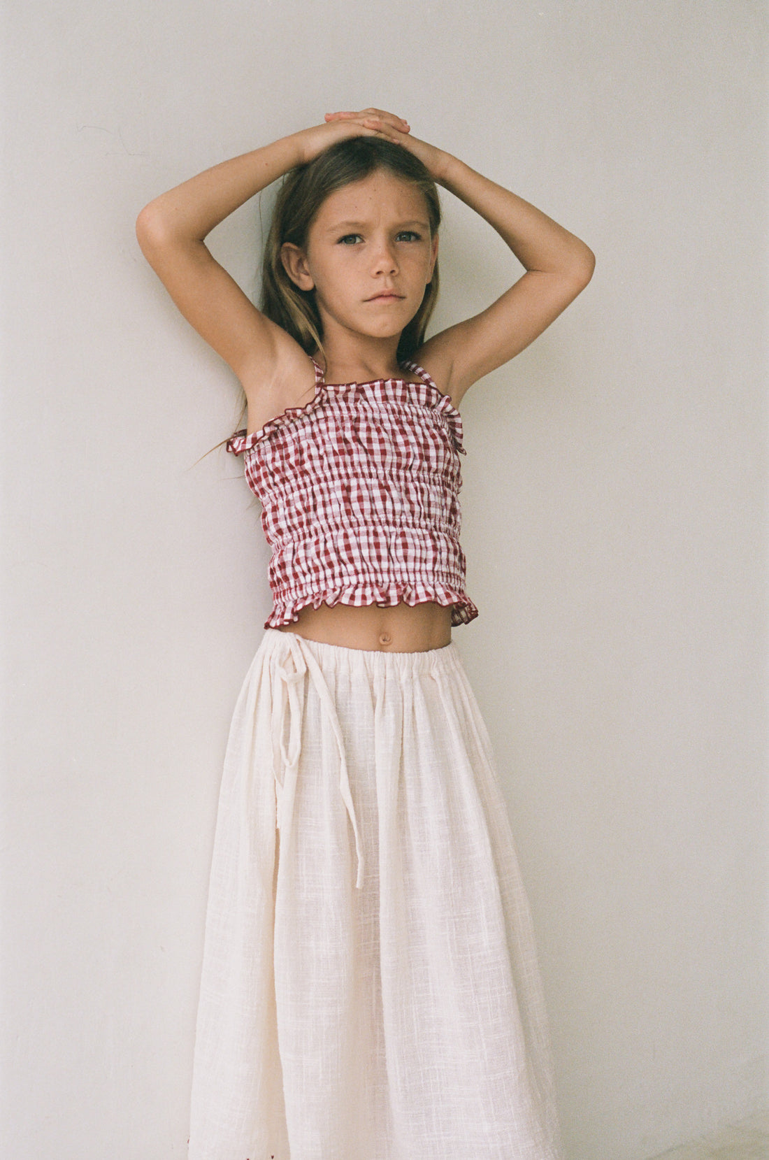girls cotton crop top red gingham