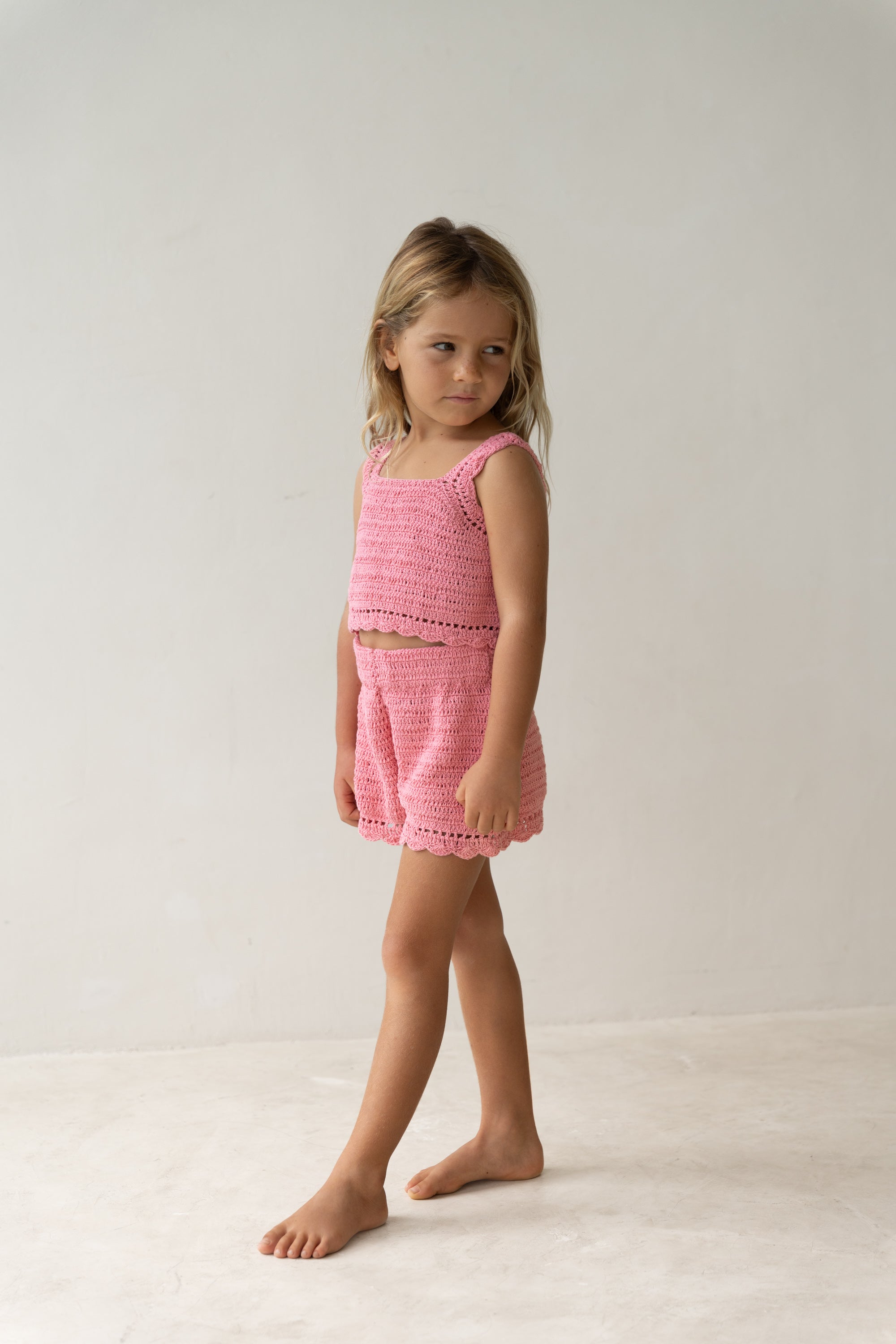 girls cotton crochet shorts coral