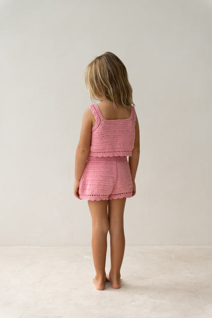 girls cotton crochet top coral