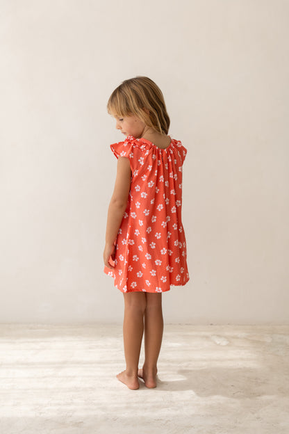 girl wearing cotton floral printed dress by Illoura the label