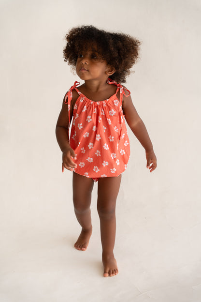 toddler girl wearing cotton floral printed romper by Illoura the label