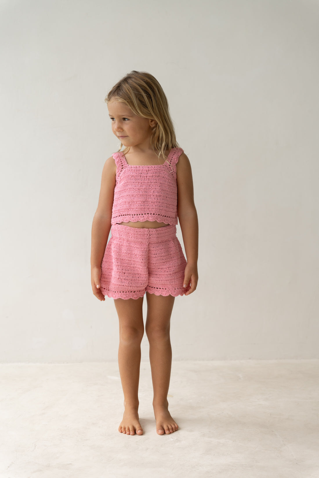 girls cotton crochet top coral