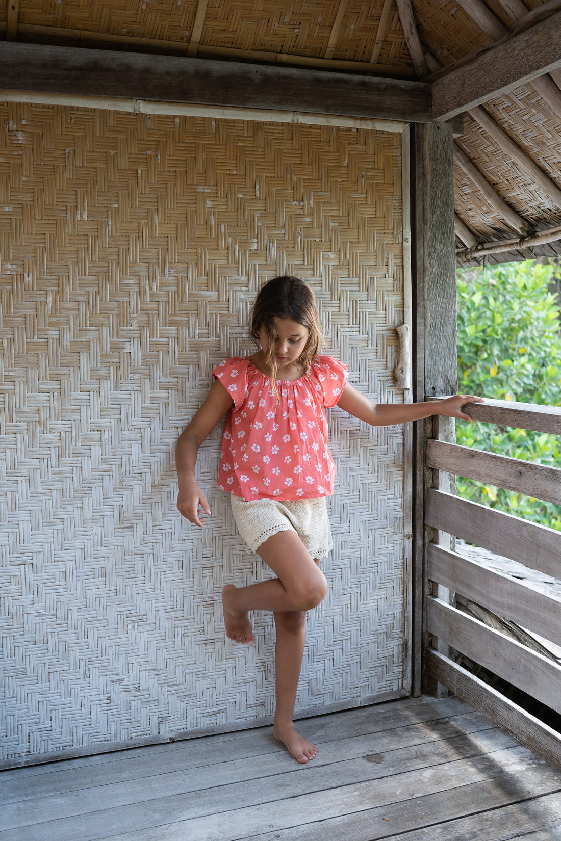 girl wearing cotton floral print blouse by Illoura the label