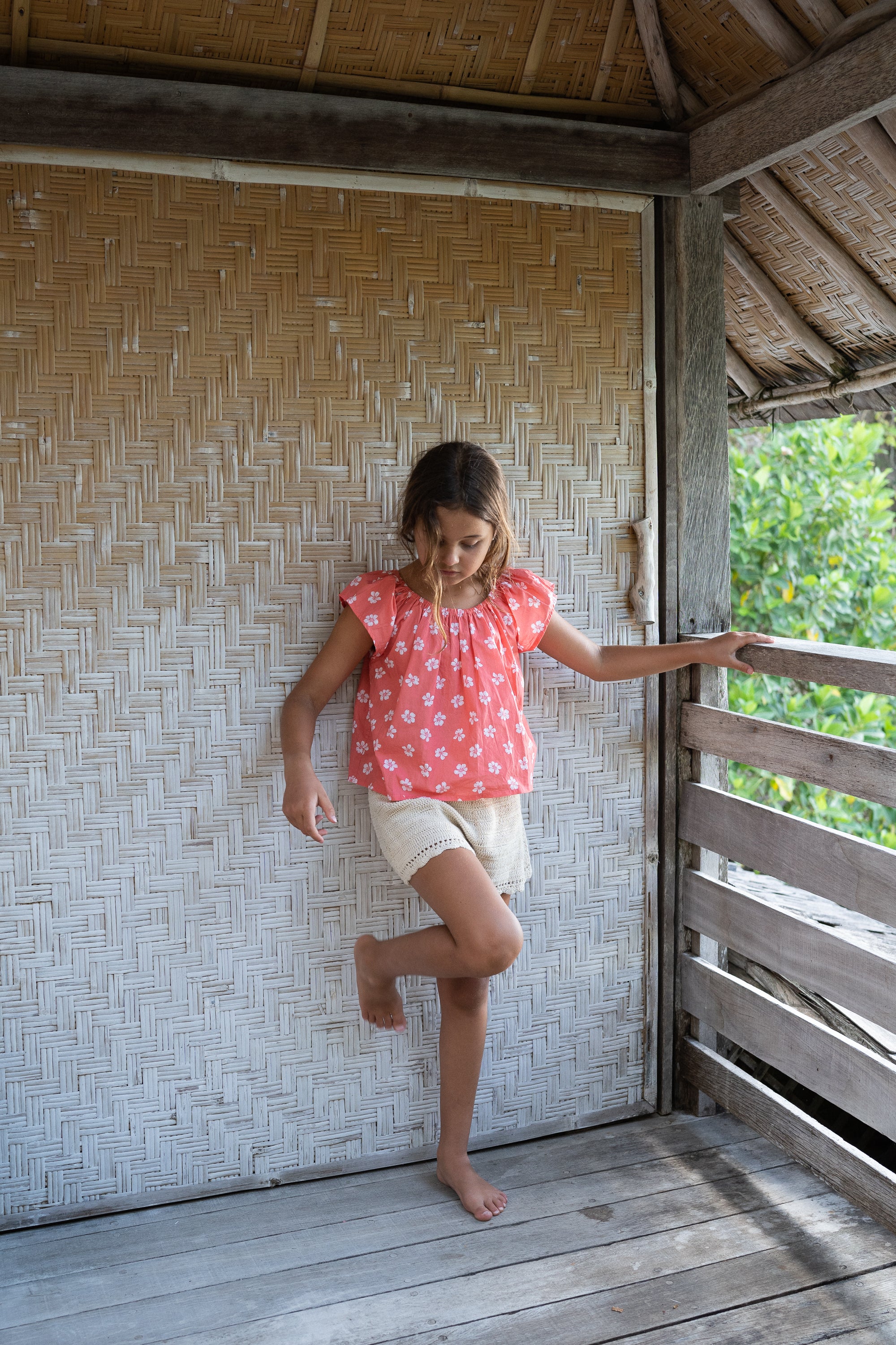 girl wearing cotton floral print blouse by Illoura the label