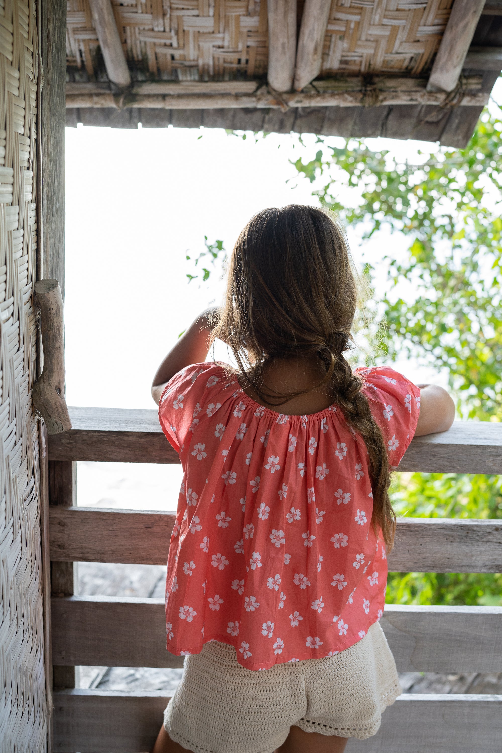 girl wearing cotton floral print blouse by Illoura the label