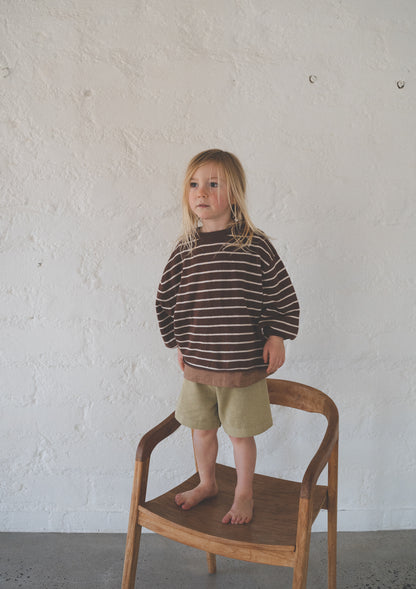 Lightweight Knit Pullover | Choc Stripe