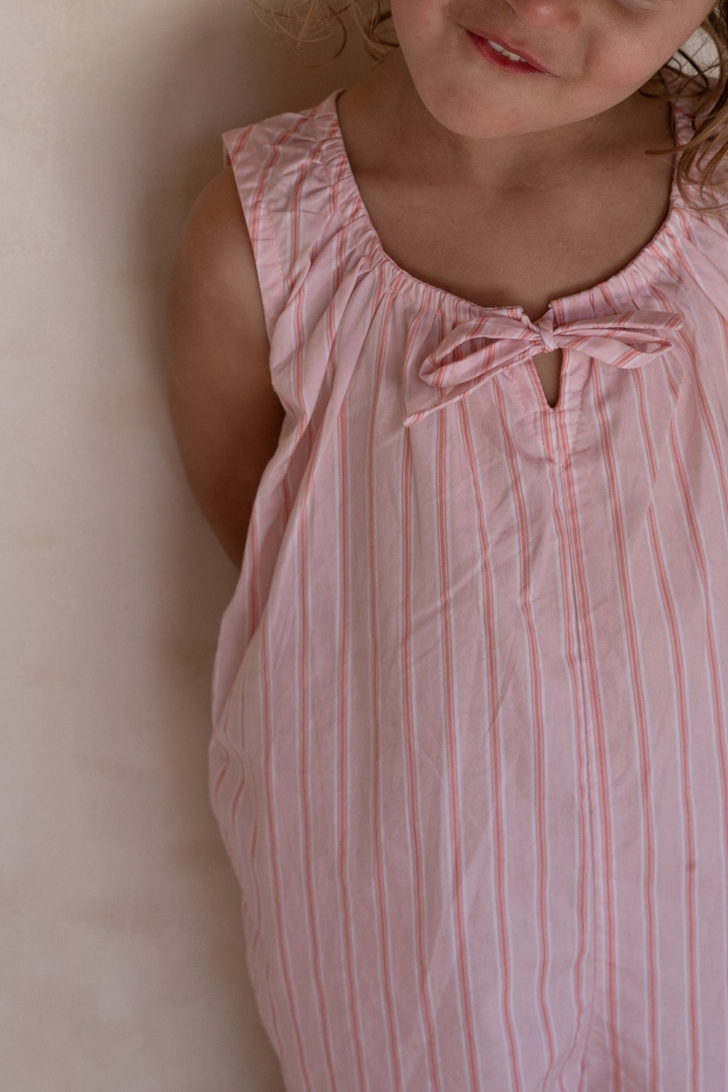 girls woven cotton overalls romper pink stripe