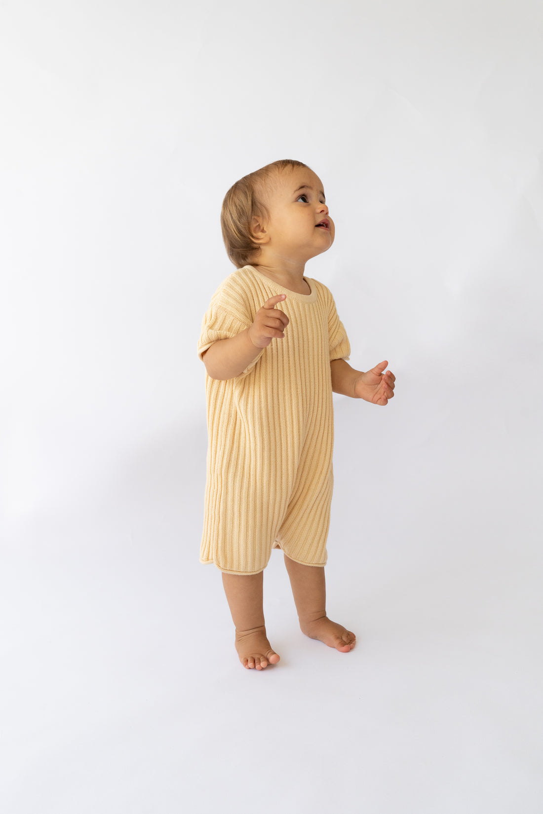 Short Sleeve Essential Ribbed Knit Unisex Romper | Butter