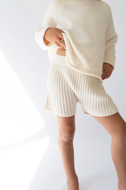 Essential Ribbed Knit Unisex Shorts | Vanilla