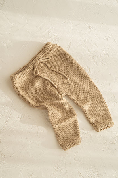 Knitted cotton baby pants. Olive colour