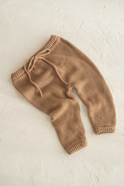 Knitted cotton baby pants. Chocolate colour