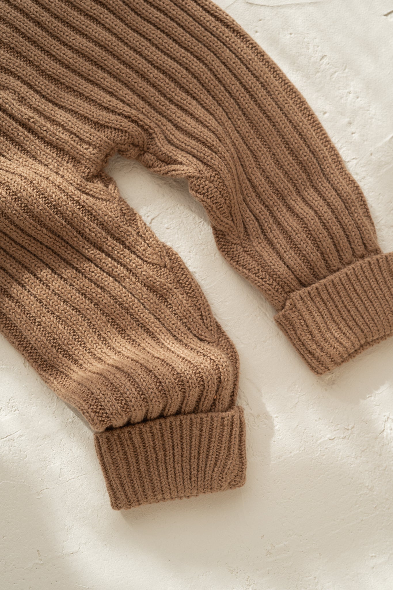 knitted cotton baby ribbed pants. Chocolate colour