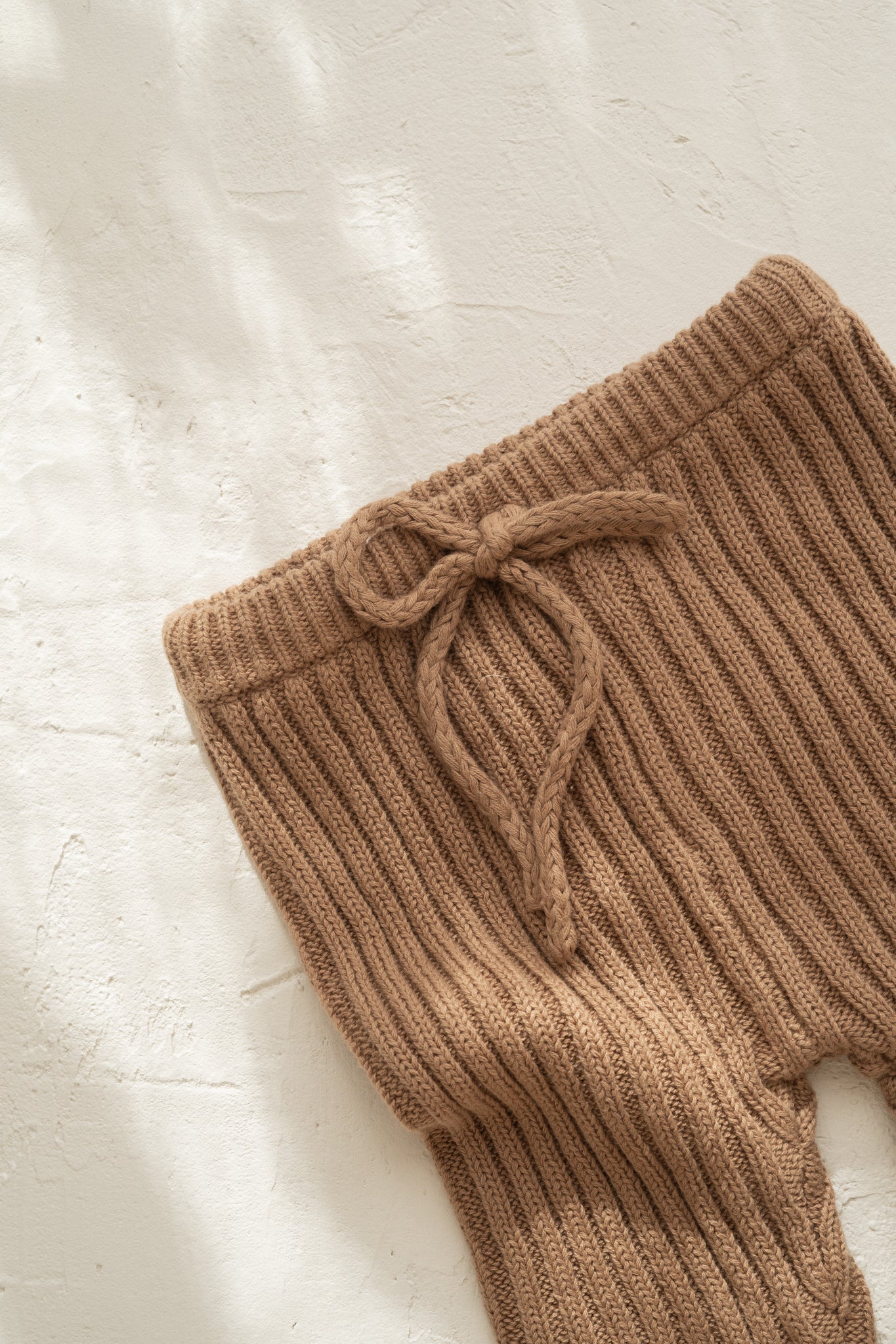 knitted cotton baby ribbed pants. Chocolate colour