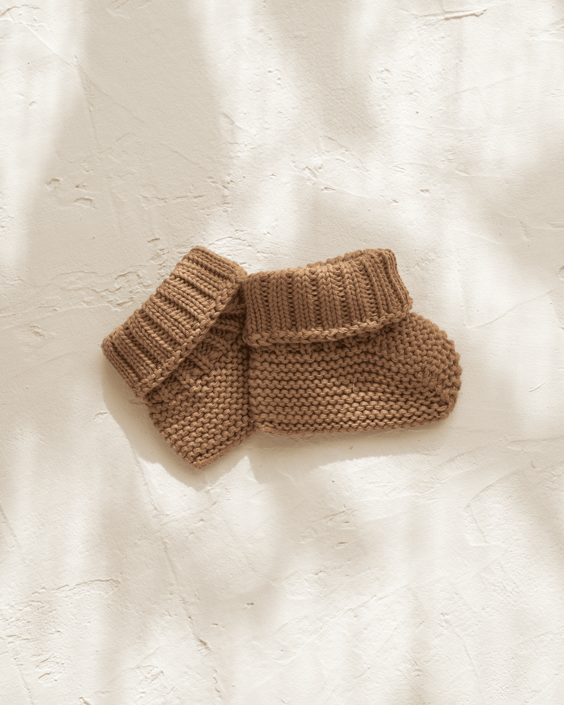 knitted cotton baby booties. Chocolate colour